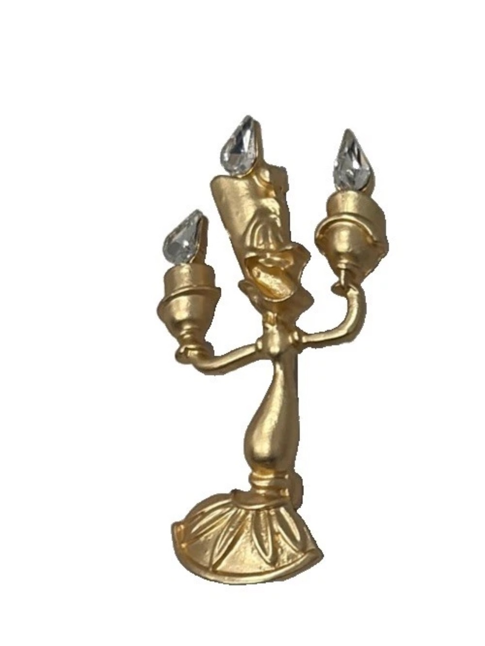 Disney Inspired Beauty & the Beast Lumiere Brooch Pin Gold Tone Rhinestone